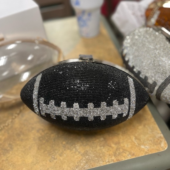 Black and silver Rhinestone Football Clutch - Picture 1 of 2